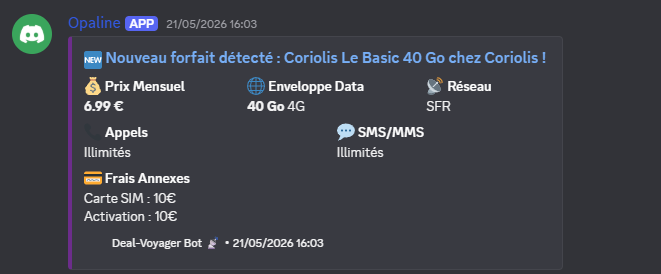 Aperçu des alertes du Bot Discord Deal Voyager